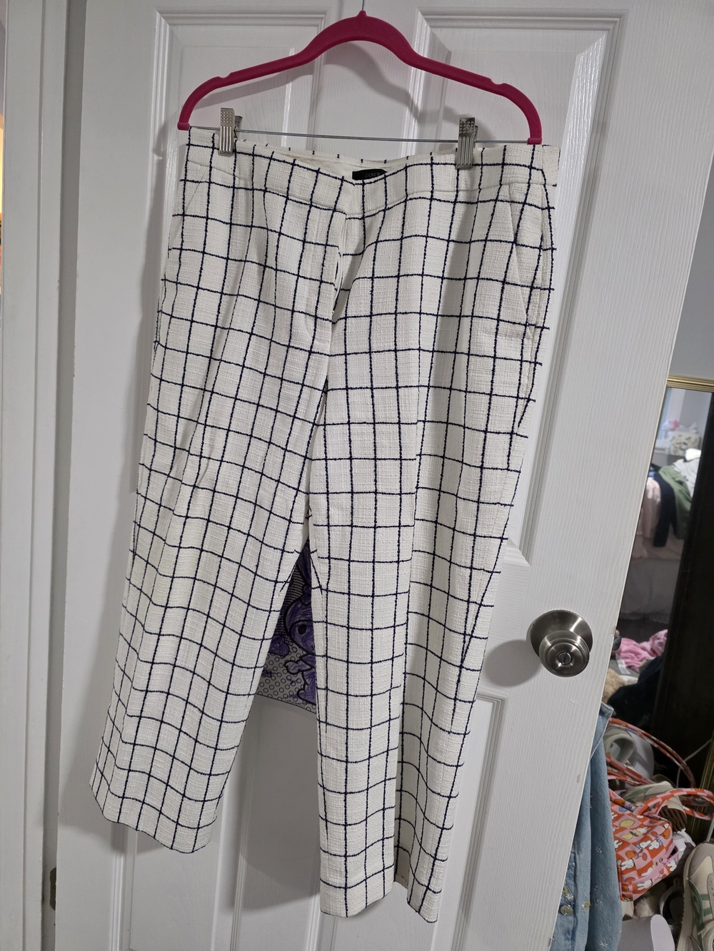 J. Crew White Chinos with Navy Windowpane Grid